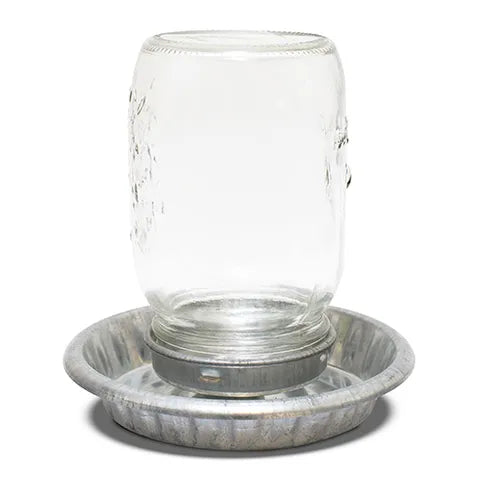 1L Drinker Galvanised Base with Glass Mason Top