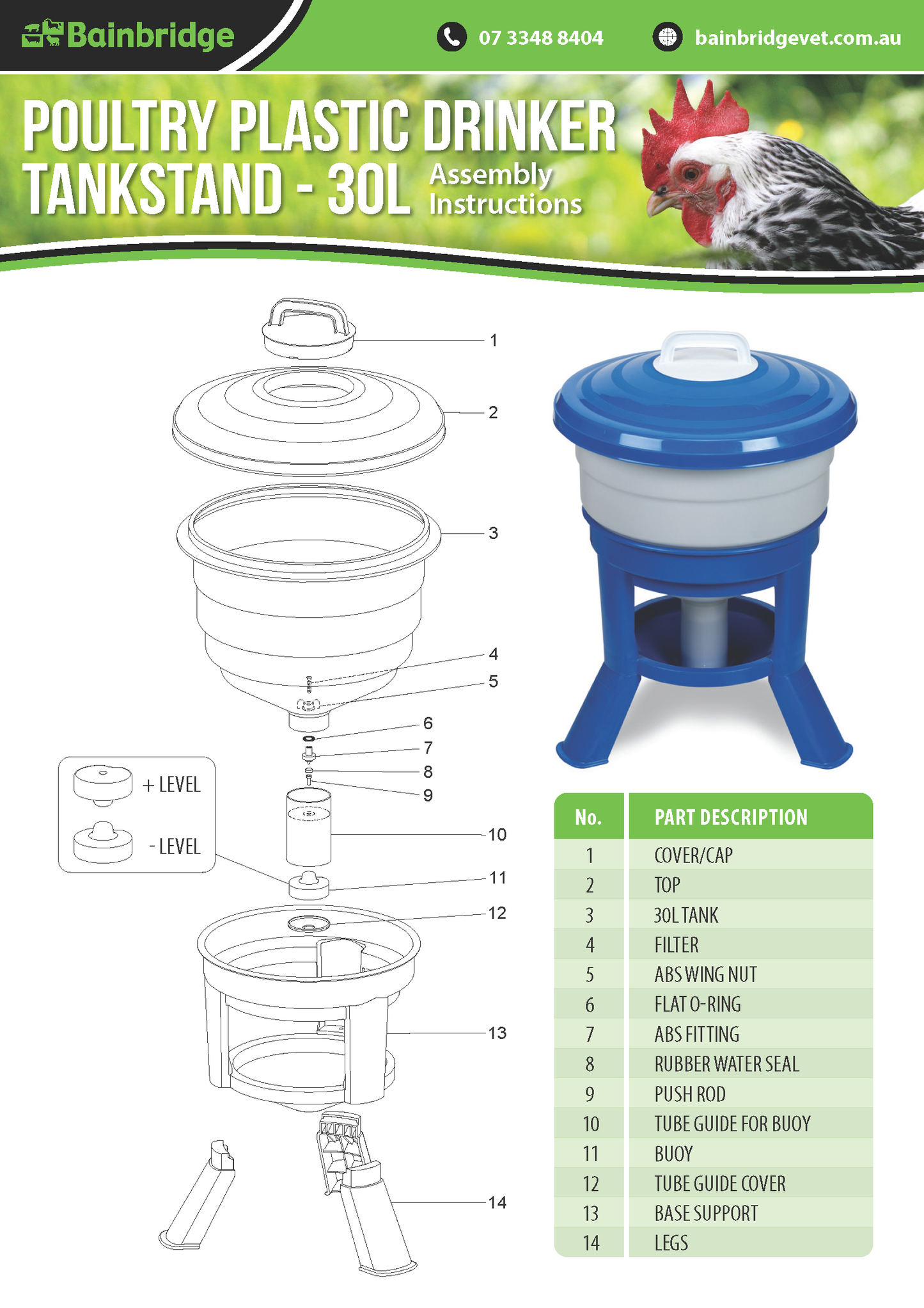 Poultry Plastic Drinker Tankstand - 30L